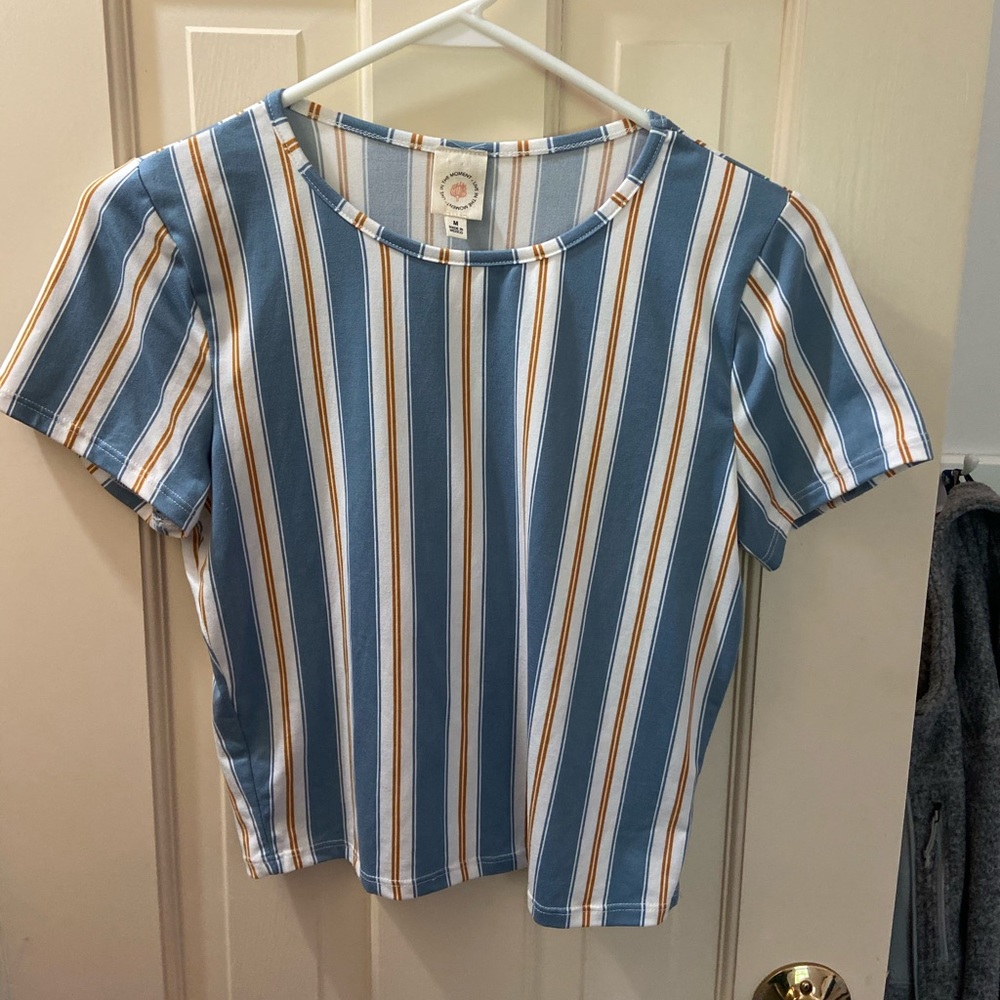 blue and orange striped tee
